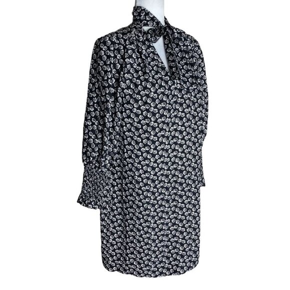 Rebecca Taylor Rue 100% SILK Floral Print Dress in Black 3/4 Sleeves Womens Sz 6 - Picture 4 of 9